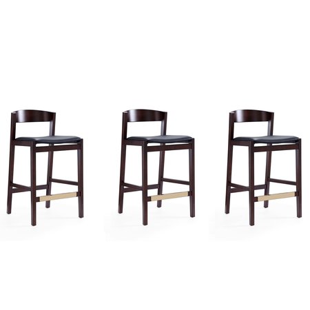 MANHATTAN COMFORT Klismos Counter Stool in Black and Dark Walnut (Set of 3) 3-CS007-BK